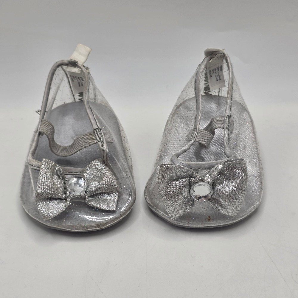 Build-A-Bear Shoes Silver Glitter Rhinestone Bow Heels Princess Plush Accessory